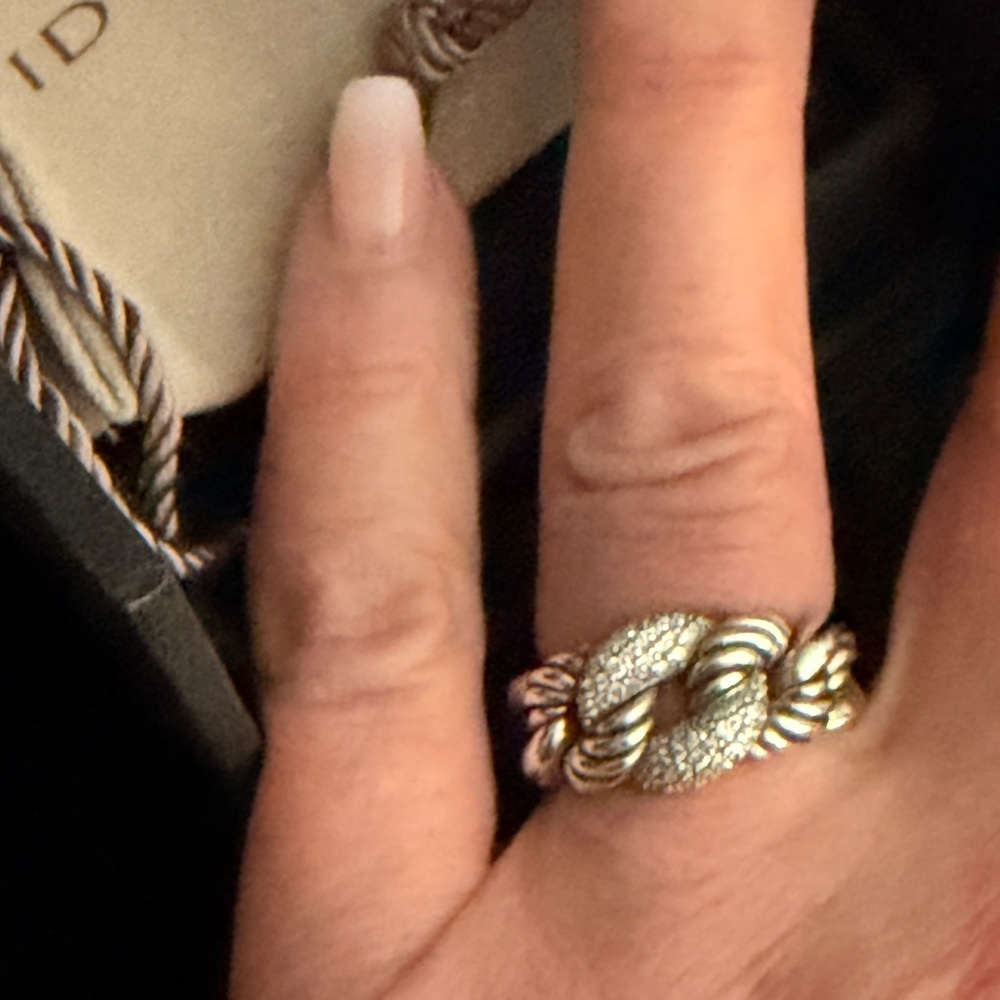 David Yurman Silver Pavé Cable-Link Ring diamond